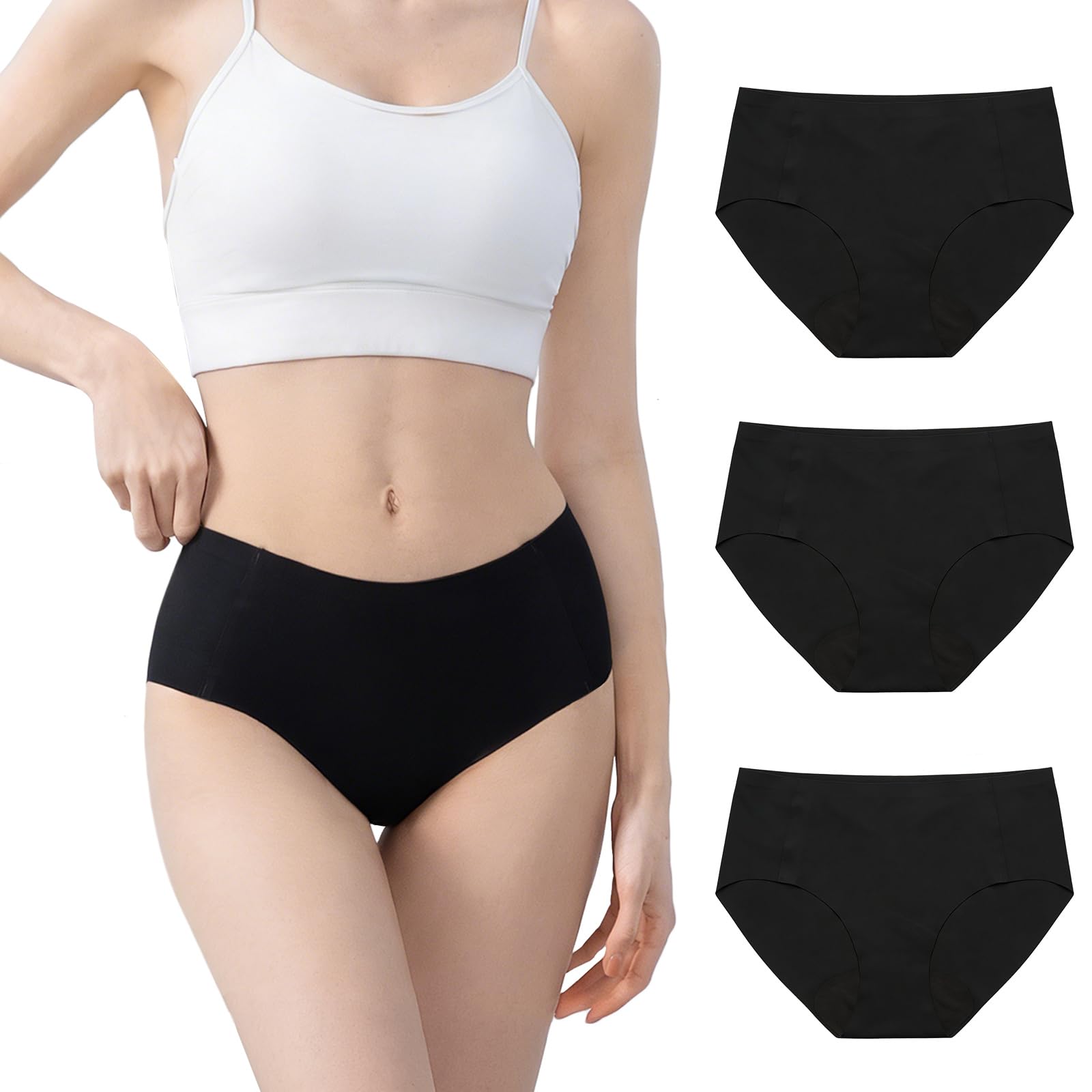 Womens Seamless Underwear for Women No Show Hipster Panties Invisible Light Mid Rise Ladies Briefs 3 - Pack