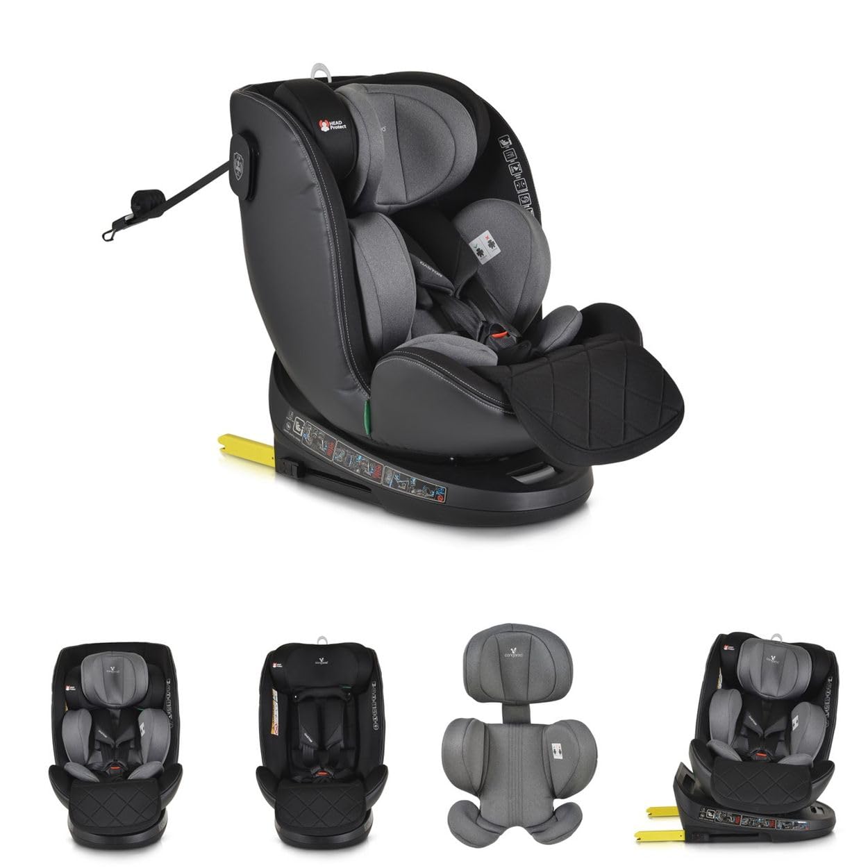 Cangaroo, siège enfant i-Size Castor (40-150cm) groupe 0/1/2/3 Isofix, coloris:gris