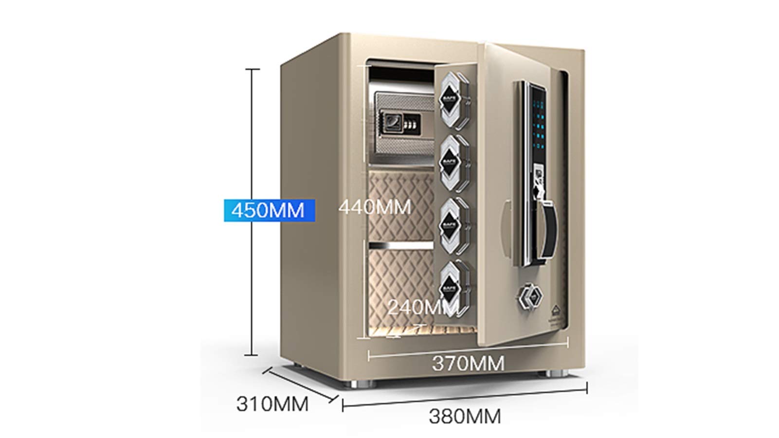 Stahltresor Metall Sicherheitsbox, Sicherheit für Zuhause, persönlich für Geldtresor, Stahl mit Schlüssel, Digitale Sicherheitsbox mit Sensorlicht, Geldschlossbox mit feuerfester Geldtasche