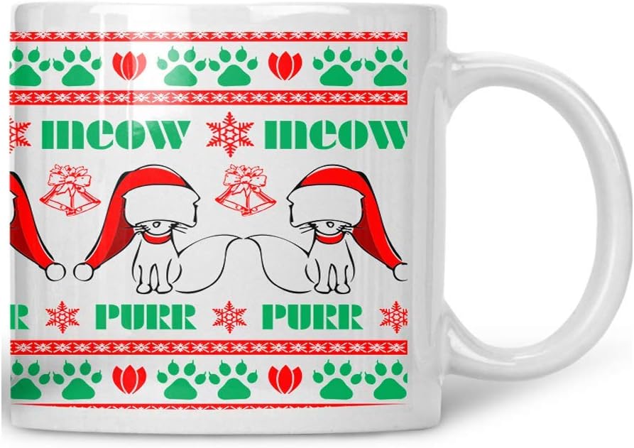 Meow Purr Wrap Around Mug - 11oz Ceramic Coffee Mug - Xmas Gift for Family and Friends - Office Secret Santa - Christmas Holiday Gifts - By CBT Mugs