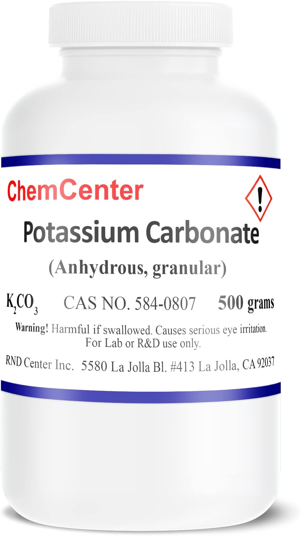 Potassium Carbonate, Reagent, Dense Granular, 99% min., 500 Grams