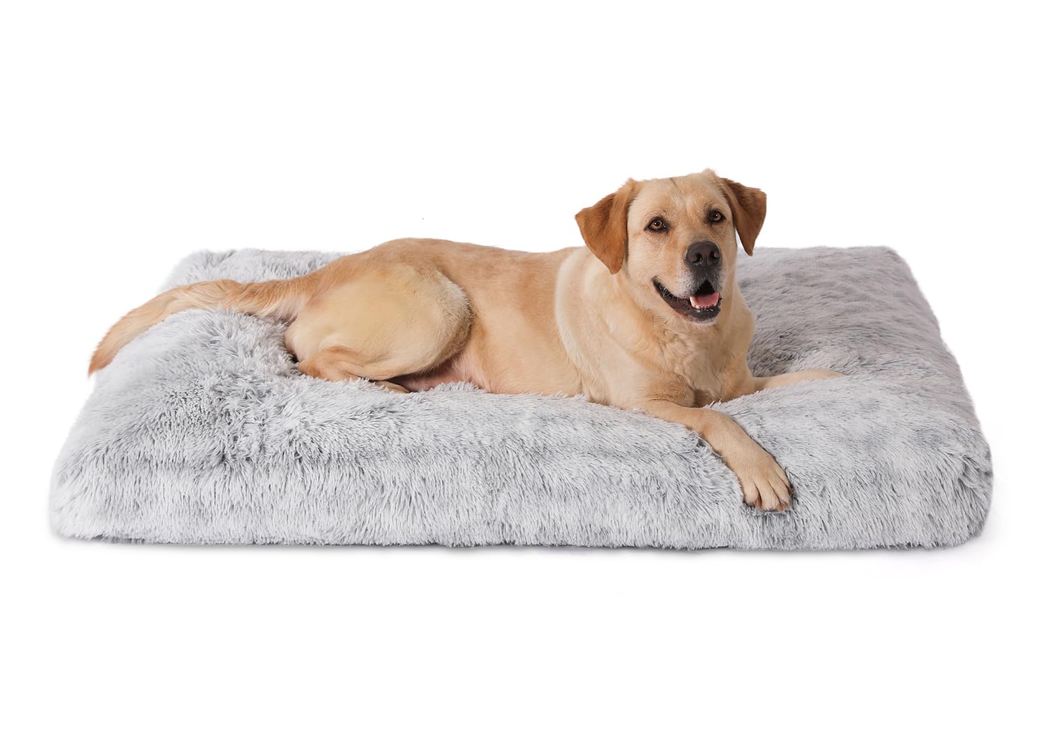 Bedfolks Plush Dog Crate Pad, Washable Faux Fur Kennel Bed for XXL Dogs, Waterproof, 47"x29", Grey — image 1