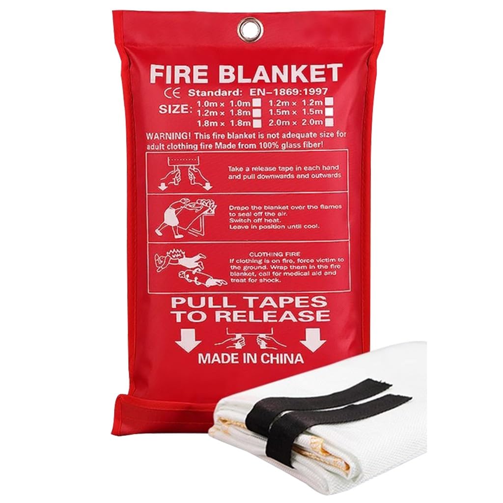Manta Ignífuga De Emergencia Resistente Al Calor para El Hogar, Manta De Fuego De Fibra De Vidrio, Suministros De Escape para La Escuela, Chimenea, Parrilla(White(1PCS),1.8 * 1.8m)
