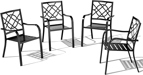 Oakcloud 4 sillas de hierro forjado para patio, juego de comedor de metal para exteriores, sillas de bistró apilables con reposabrazos para jardín