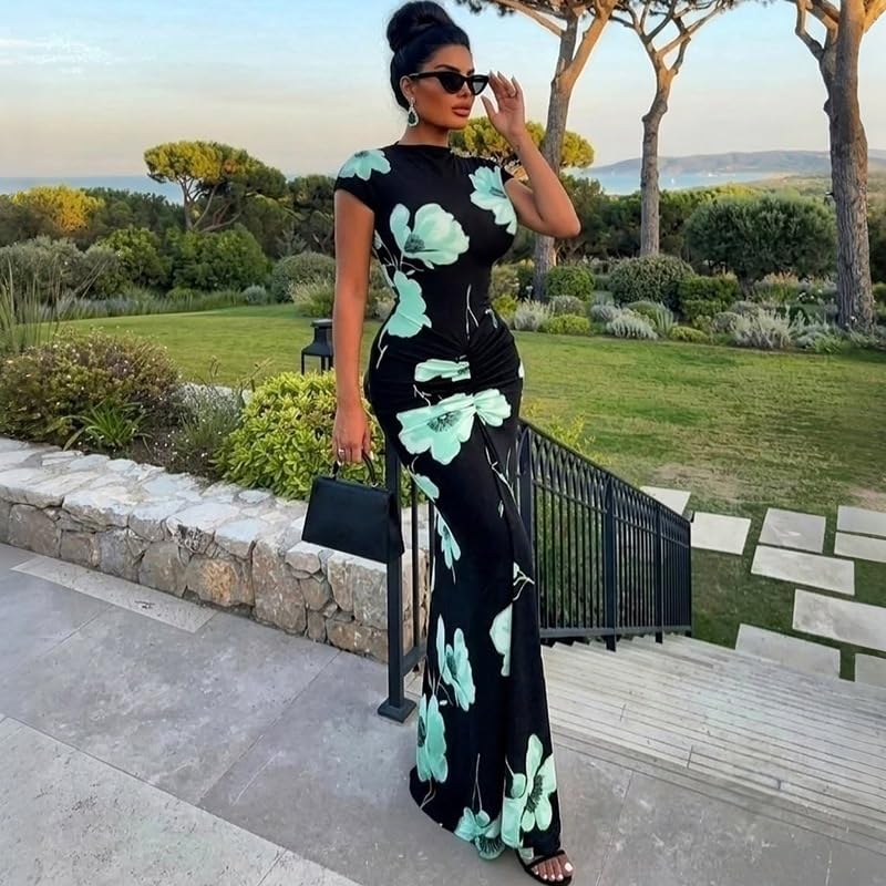 Image of Womens Sexy Maxi Dress Long Sleeve Ruched Bodycon Turtleneck Club Party Casual Wedding Dresses