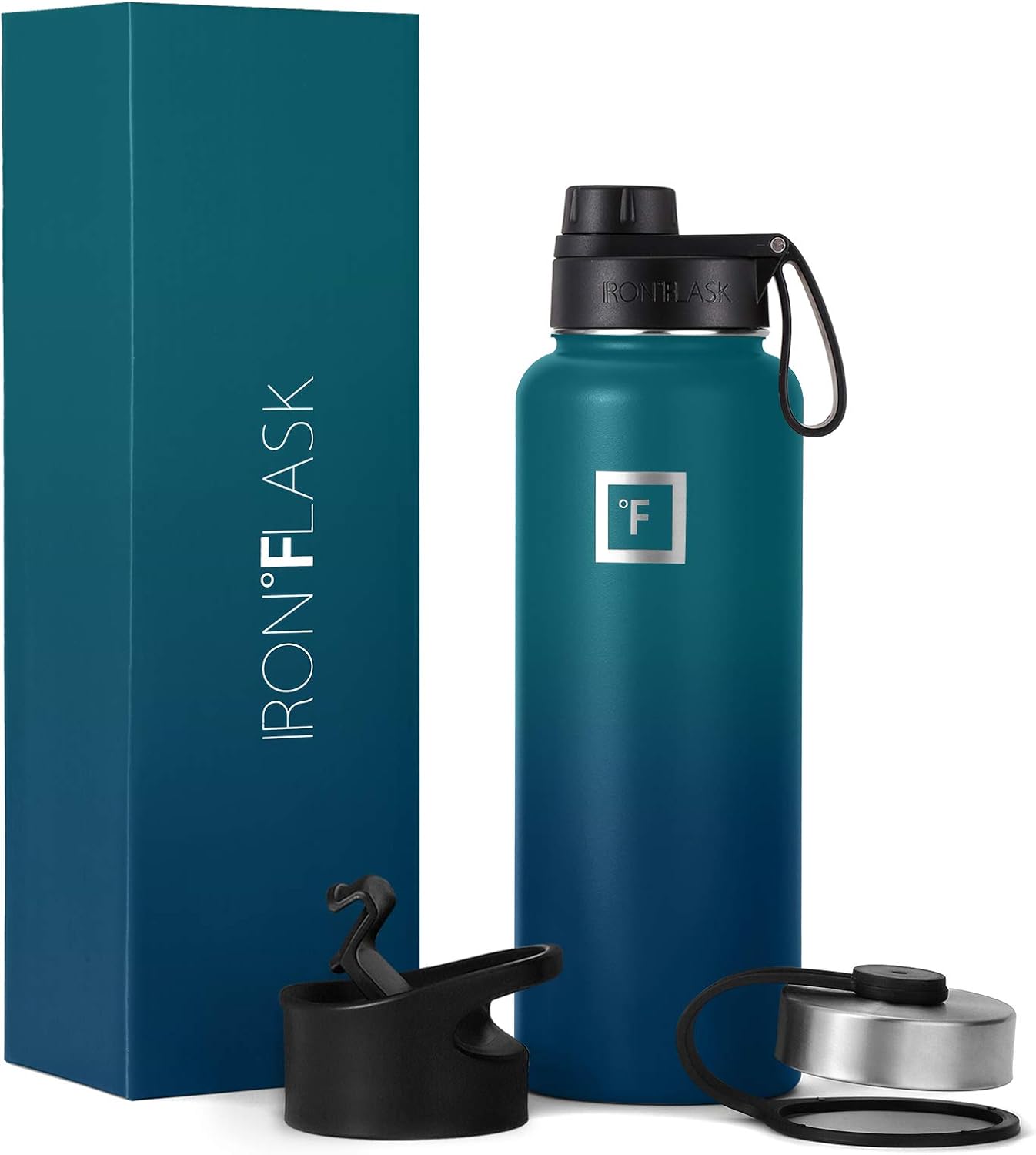 IRON °FLASK Sports Water Bottle - 40 Oz, 3 Lids (Spout Lid), Leak Proof, Vacuum Insulated Stainless Steel, Double Walled, Thermo Mug, Metal Canteen image