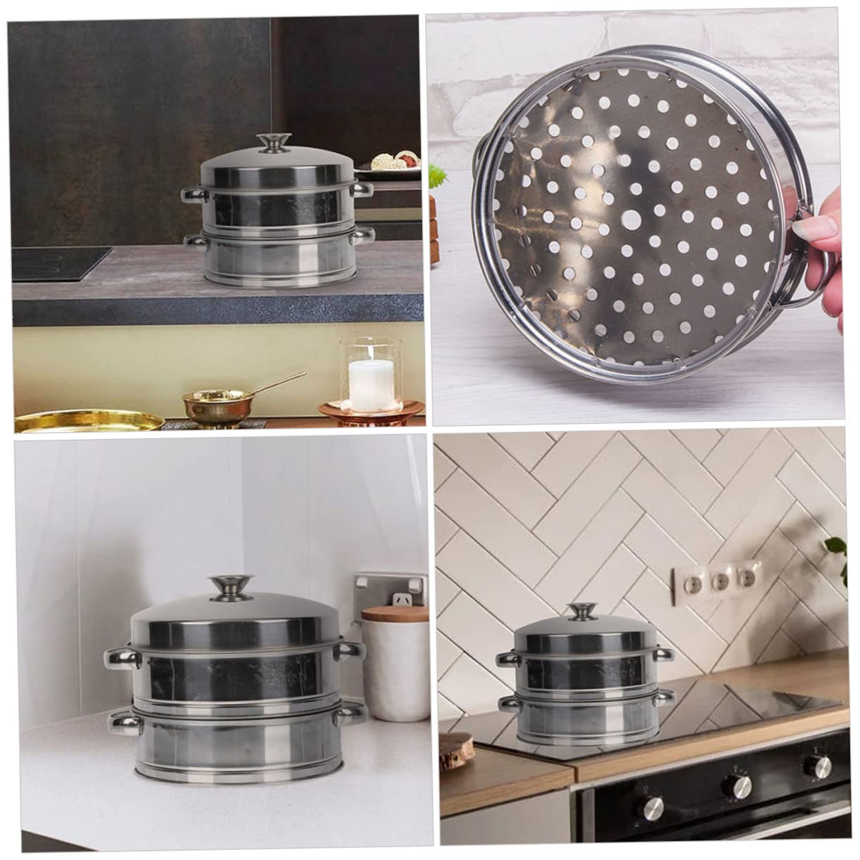 GLEAVI Vaporera Inoxidable 2 Niveles Cocinar Alimentos Cesta Vaporera Práctica para y Verduras Uso Familiar y Comercial