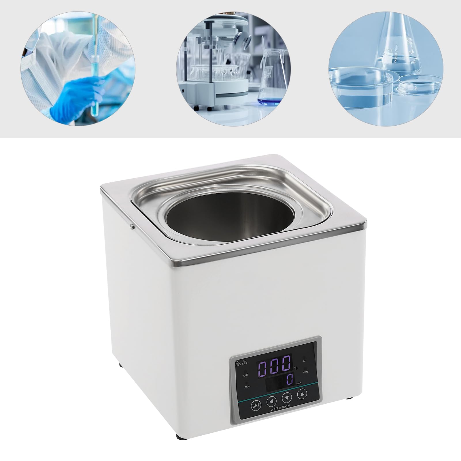 Calefactor de baño maría, regulador de temperatura, recipiente de acero inoxidable, placa de calentamiento al baño maría, capacidad 3 l, 220 V, 300 W, para experimentos químicos