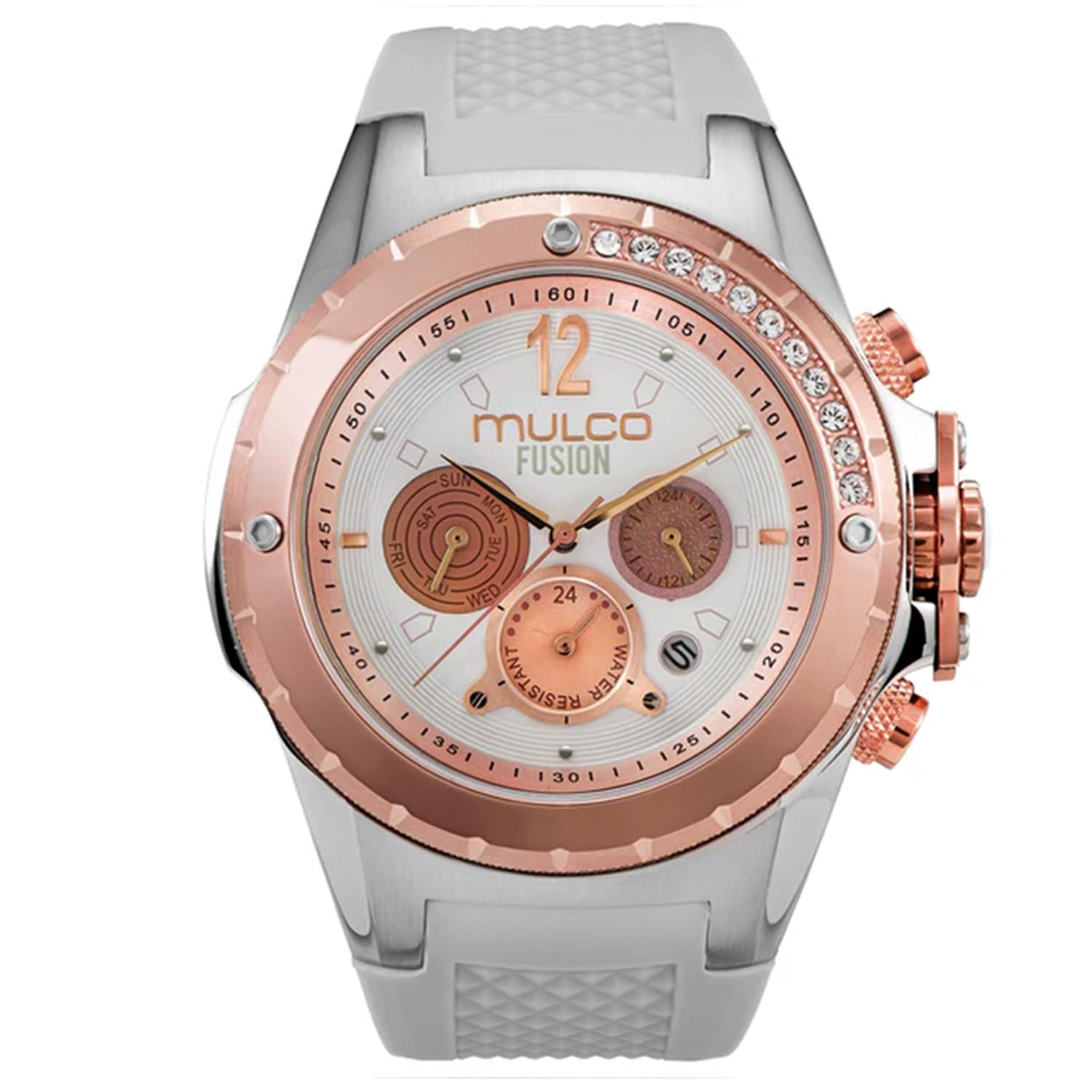 MULCO Watches for Women-Blue Marine, Silver Stainless Steel Case with Silicone Wrist Band, Quartz Multifunction Movement,Large Analog Display, Crystal