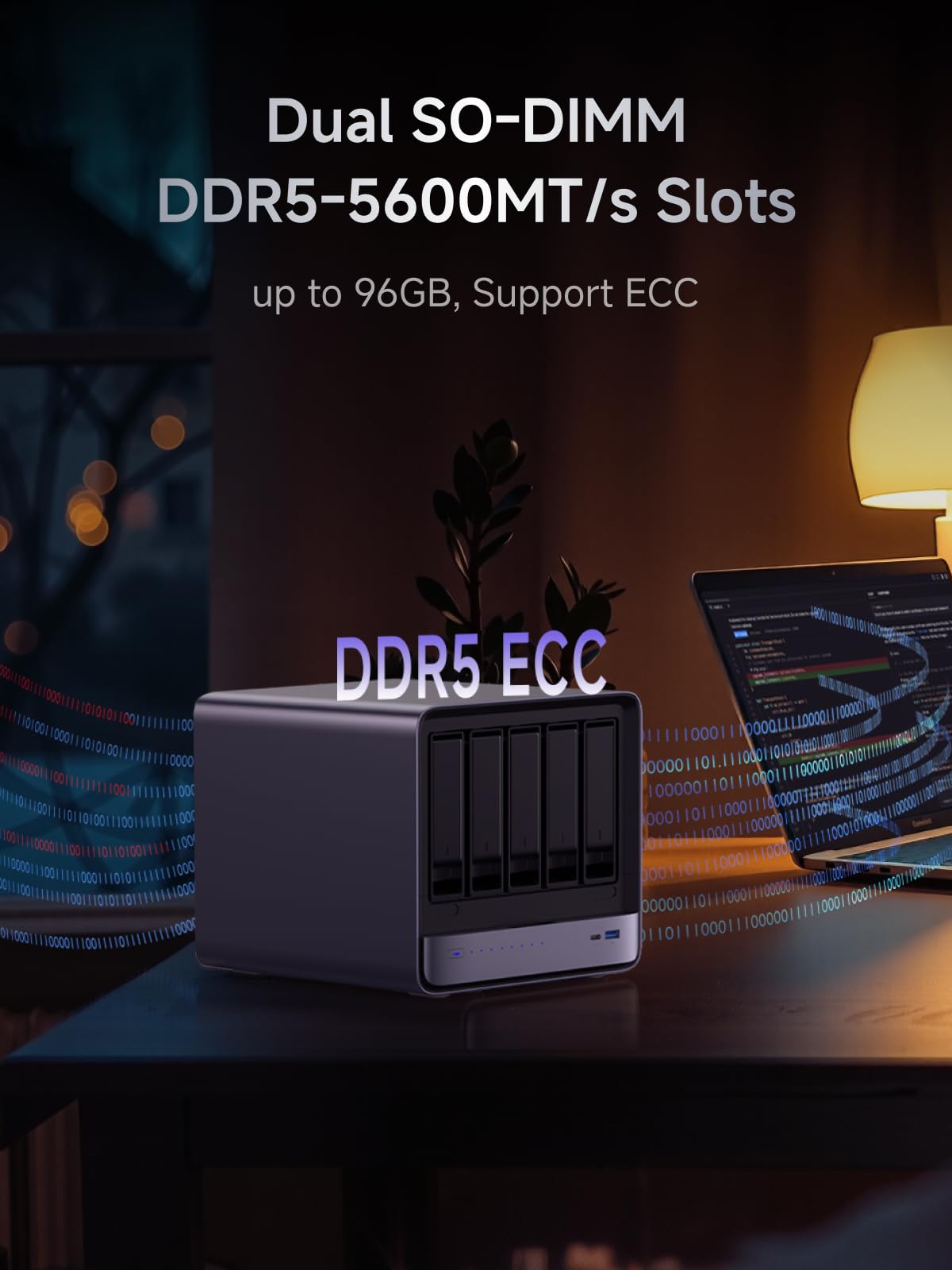 MINISFORUM NAS N5 Pro AI avec AMD Ryzen AI 9 HX Pro 370, 2 emplacements SODIMM DDR5-5600 MHz (prise en charge ECC), SSD 128 Go, 1 sortie HDMI + 2 sorties USB4, 5 emplacements pour disque dur