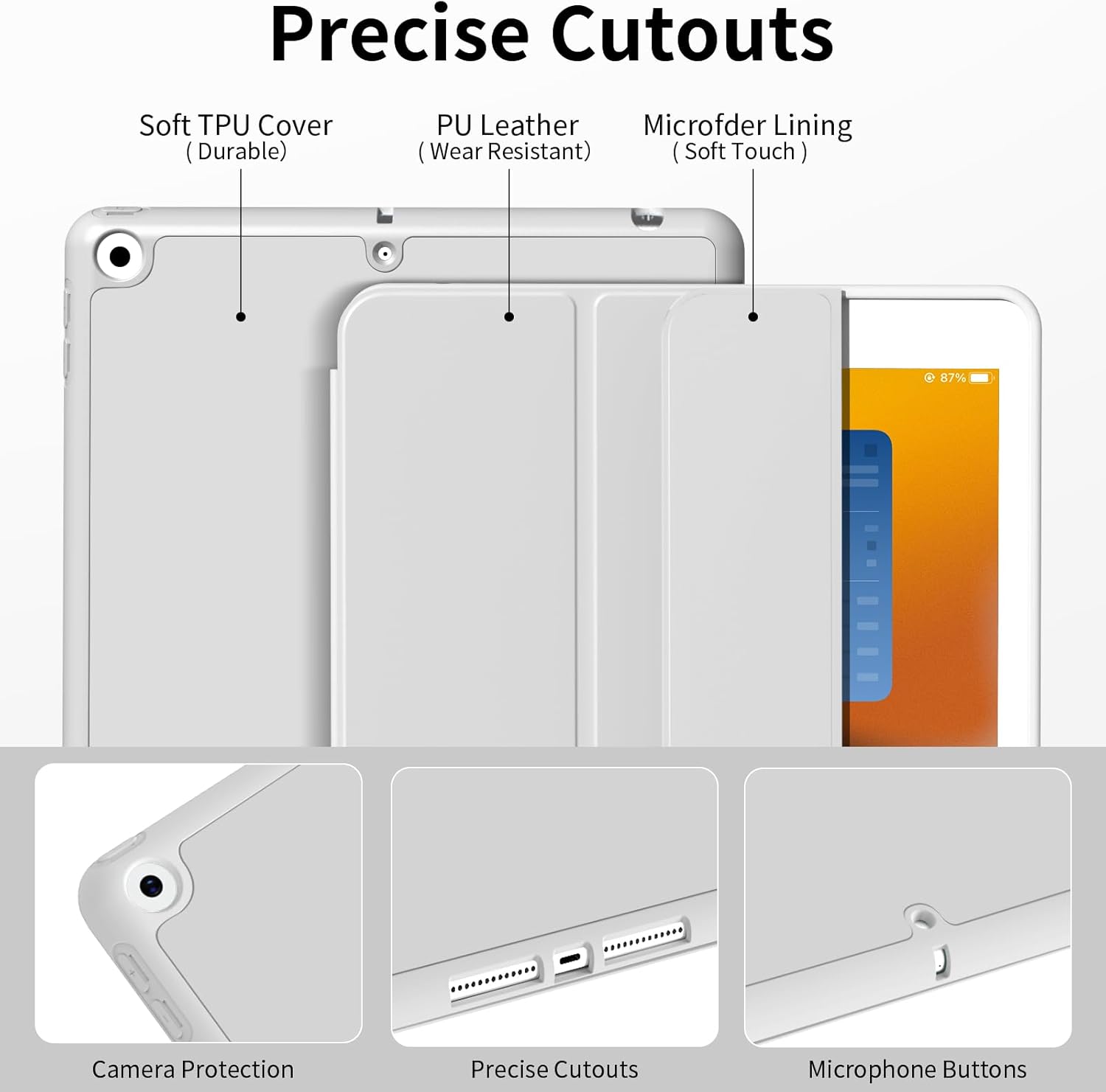 Case for iPad mini 5th Generation 2019 / Mini 4th Generation 2015 with Pencil Holder, Auto Wake/Sleep, Ultra Slim Lightweight Trifold Smart Soft TPU Back Case for iPad mini 5/4, Gray - Image 3