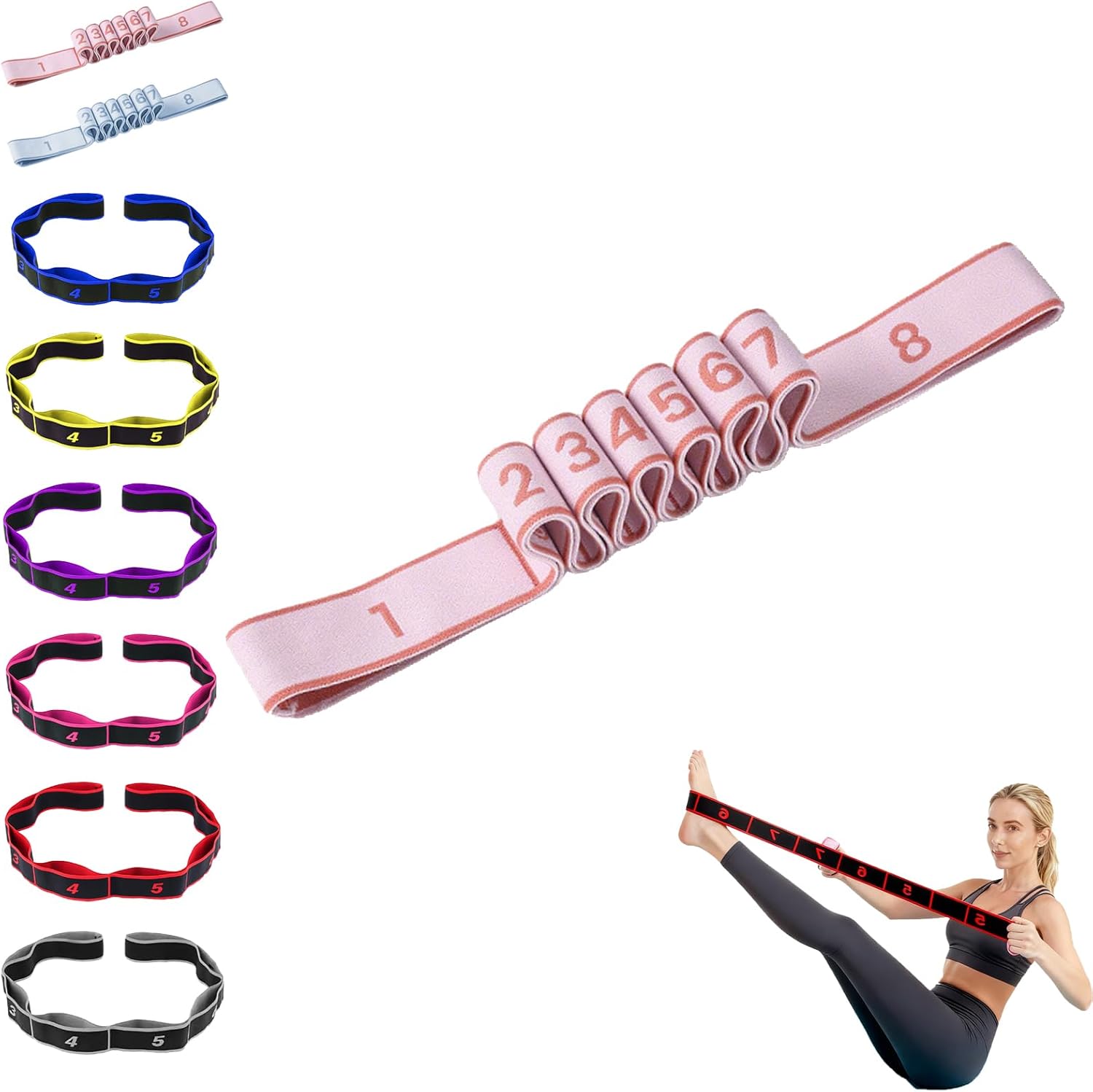 Fitness Resistance Bands, Fitness Resistance Band for Stretching and Yoga, Numbered Resistance Band, Cordless Battle Rope, Adjustable Bands for Full Body Stretching Shaping