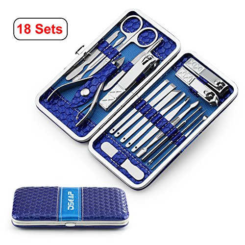 Manicure Sets Nail Clippers Kits Pedicure Tools 18 in 1,Dseap Stainless Steel For Beauty Personal Care Foot Travel & Grooming Kit with Luxurious Case.Blue