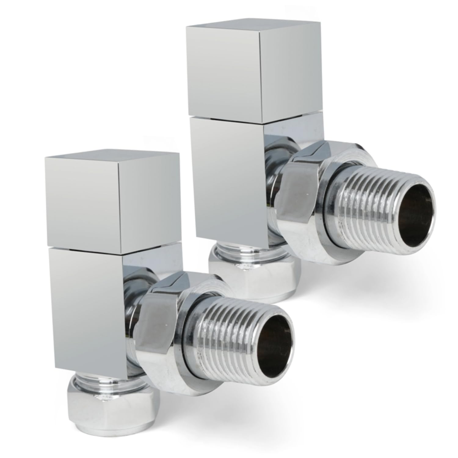 Chrome Angled Radiator Valves Square Modern Radiator Valves Pair of 15mm x 1/2" (Set of 2) for Heated Towel Rails & Central Heating Radiators Chrome Radiator Valve Set — image 1