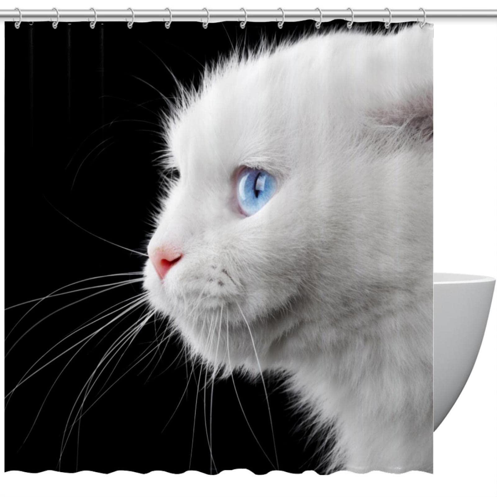 Rideau de douche chat blanc lavable pour stopper les éclaboussures