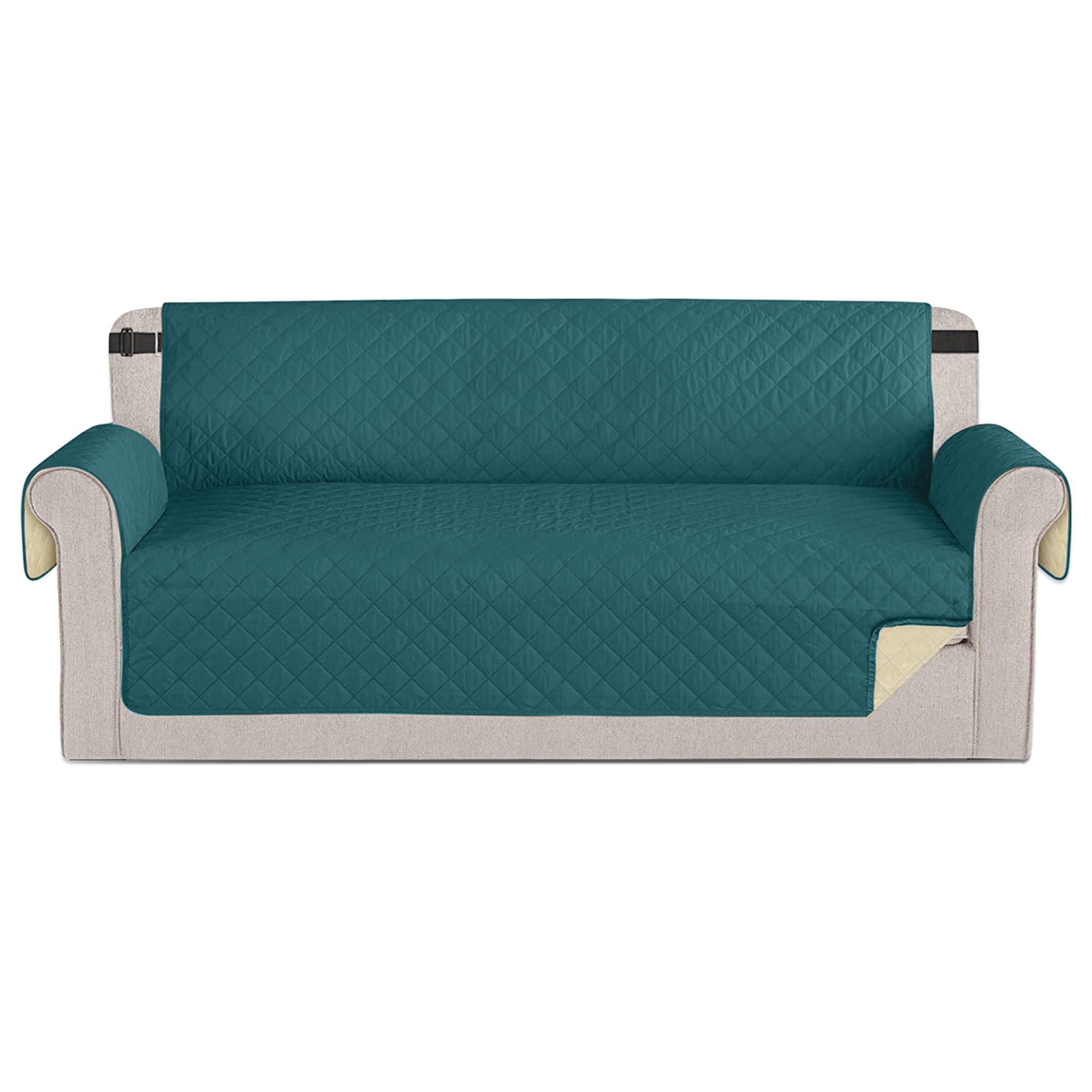 Time to Sparkle 1Pack Sofa Cover 3 Seater Sofa Slipcover Reversible Water Resistant Couch Cover with Foam Sticks Elastic Straps Furniture Protector for Kids, Dogs, Pets - Peacock Blue