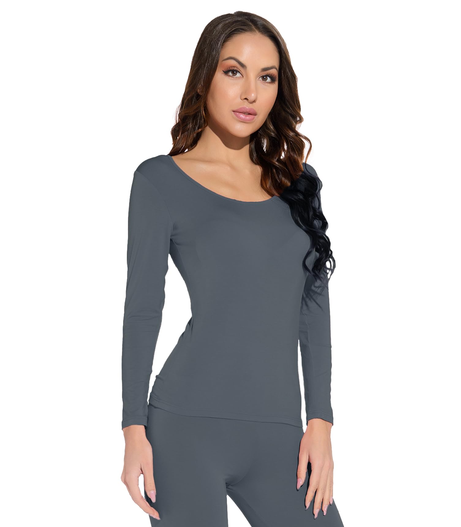 Women's Cotton & Modal Scoop Neckline Base Layer Thin Thermal Long Sleeve Top-image-37