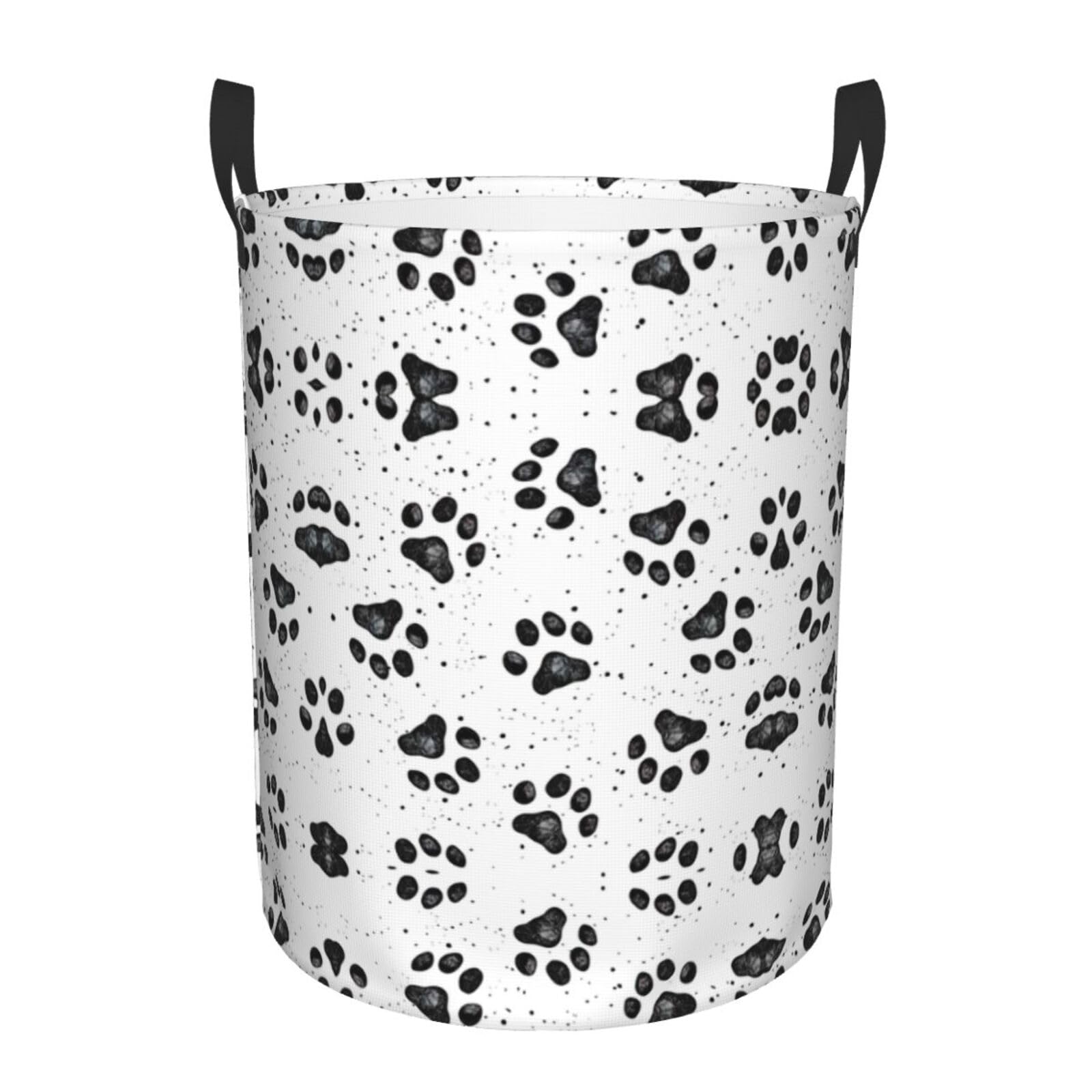 M Collapsible Round Dog Paw Pattern Print Laundry Hamper