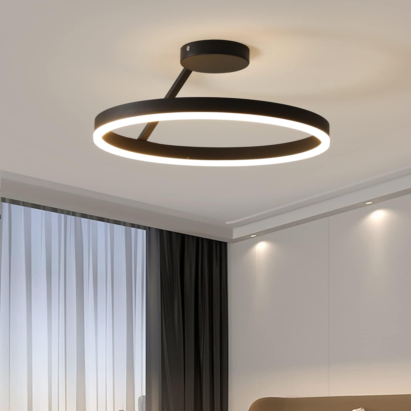 Modern LED Restaurant Ceiling Light,Nordic Designer Simple Single Circle Black Flush Mount Ceiling Lamp Bedroom Kitchen Home Lighting