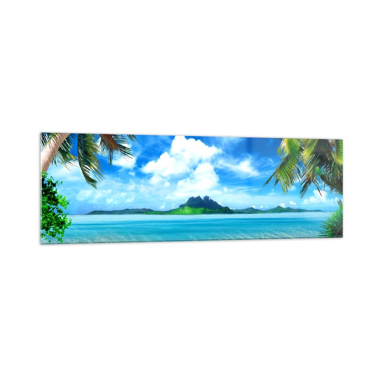 Panorama Bilder auf Glas 160x50cm Glasbild Strand Urlaub Insel Palme Groß XXL Wanddeko Bild im Glas Schlafzimmer Küche Wandbilder Dekoration Wohnzimmer Modern Wand Kunstdruck Art GAB160x50-2528
