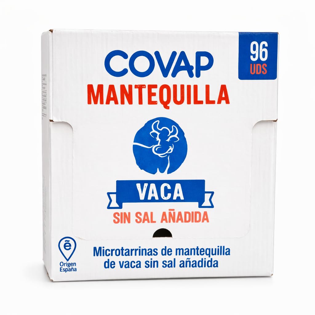 Mantequilla de Vaca Sin Sal Añadida Microtarrinas 96x10 g | Caja Formato Hostelería | Porciones Individuales de Mantequilla Natural | Ideal para Desayunos, Hoteles, Cafeterías y Catering