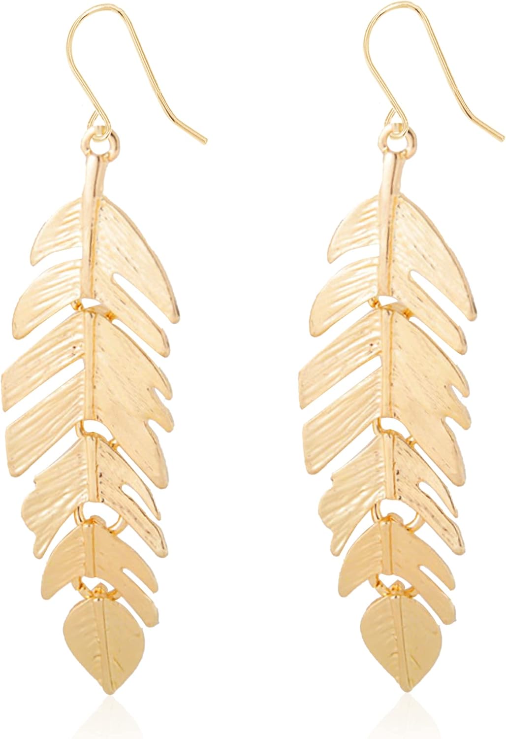 Chic Floating Feathers Dangle Earrings Long Hanging Metal Link Leaf Drops for Women Bohemian Lightweight Layered Dangling Leaves