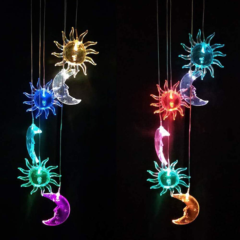 Solar Sun and Moon Wind Chimes Outdoor - Waterproof Mobile Romantic Changing Light Color Wind Chime, Sun Moon Windchimes for Xmas Mom Gifts, Home, Party, Festival Decor, Night Garden Decoration - Image 5