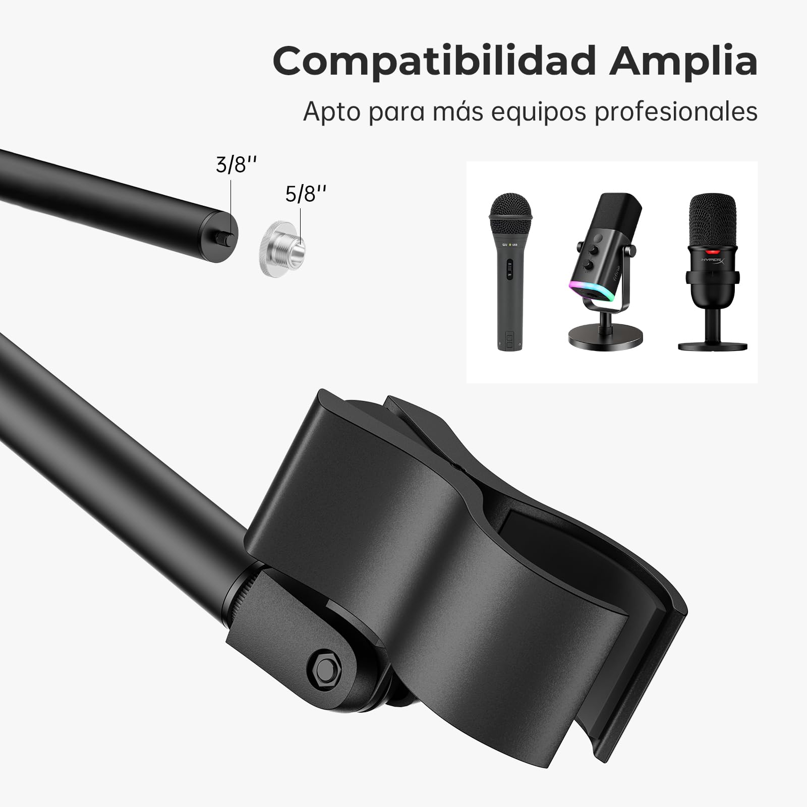 Soporte de Micrófono - Pie de Micro Universal con Base Ponderada Compacta + 2 Grapas Universales, Altura Ajustable de 55cm a 170cm para Karaoke en Casa, Actuaciones Callejeras y Escenarios