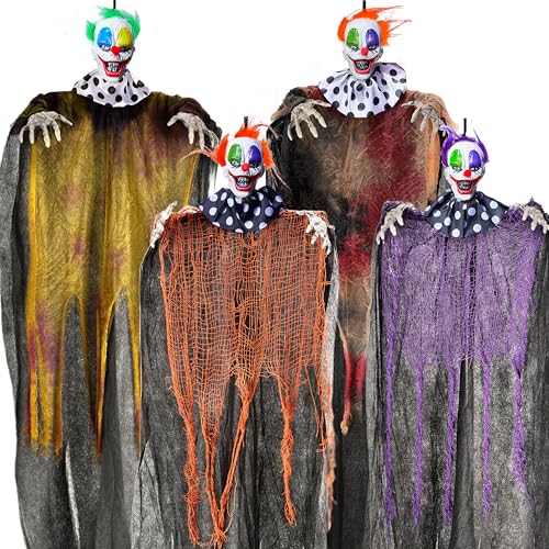 JOYIN 4 Pcs 29” Hanging Clown Halloween Decorations Outdoor, Haun...