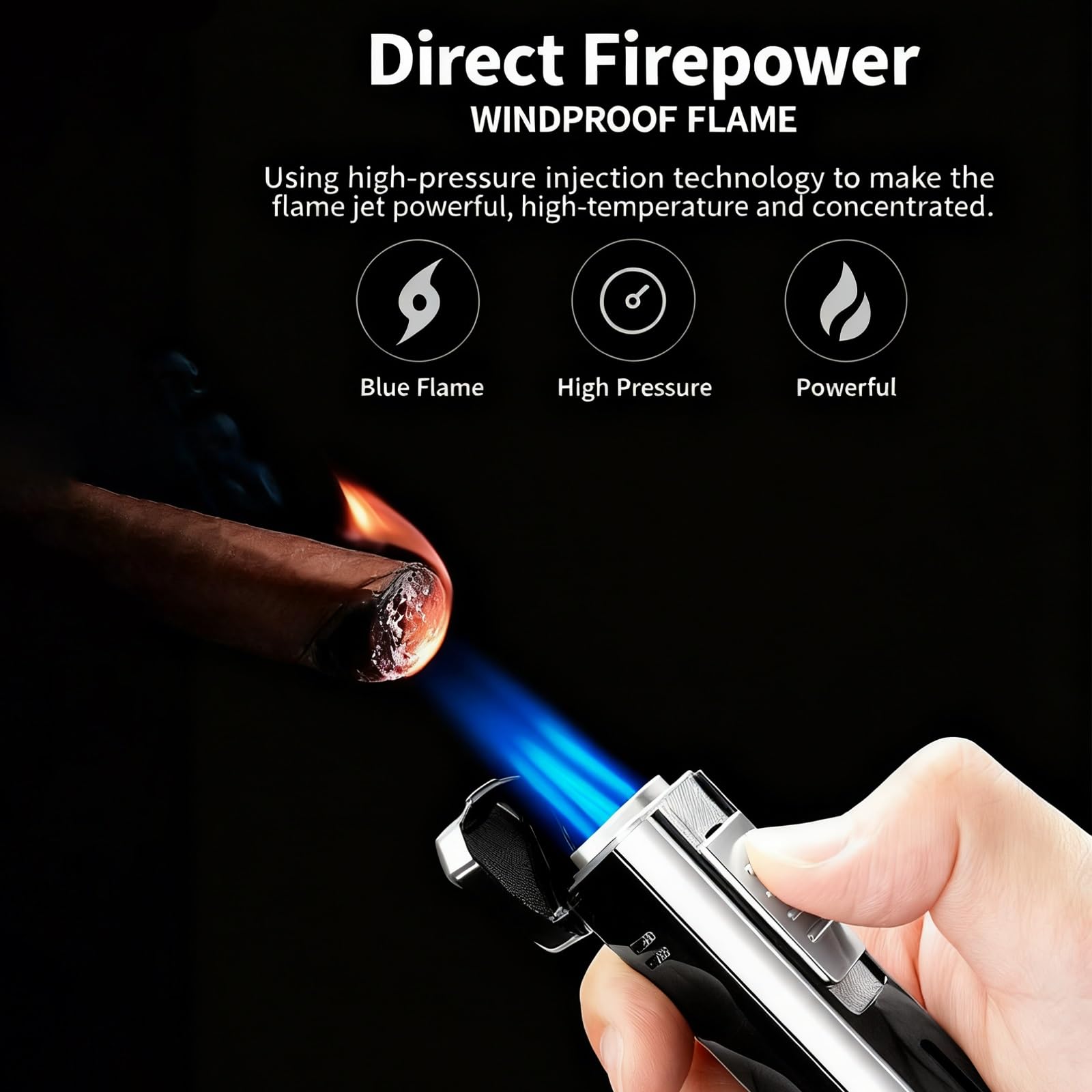 Briquet coupe-vent en métal à 3 flammes, taille de flamme réglable, outil multifonction avec couvercle rabattable, idéal pour le camping, l'extérieur, et allumer des bougies
