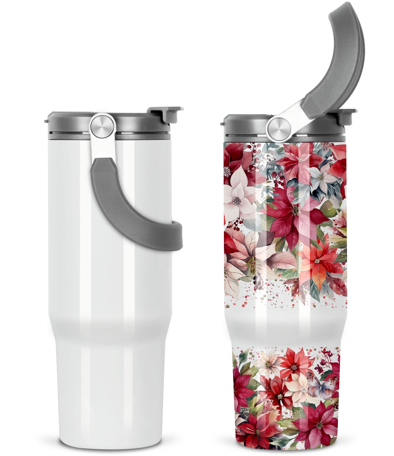30 Oz Sublimation Tumblers Blank with Portable Handle, Stainless Steel Sublimation Cup with Straw Leakproof Flip, Individually Boxed (2 Pack)