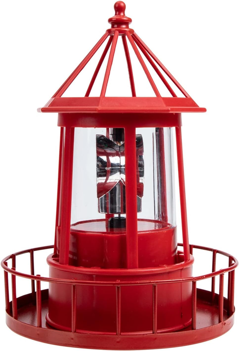 LED Solar Powered Rotating Lighthouse Outdoor Courtyard Solar Hanging Lamp Lawn Lantern for Patio Fence Garden Yard Decorations (Red)