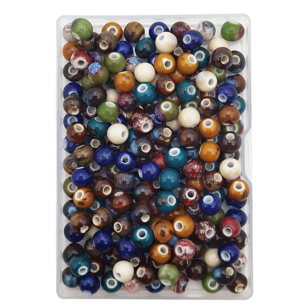 INSPIRELLE 180 Pieces Porcelain Beads Chinese NOT-Round Ceramic Beads 8mm for Handmade Jewelry Making Bracelets Necklace Making, Variable Glaze