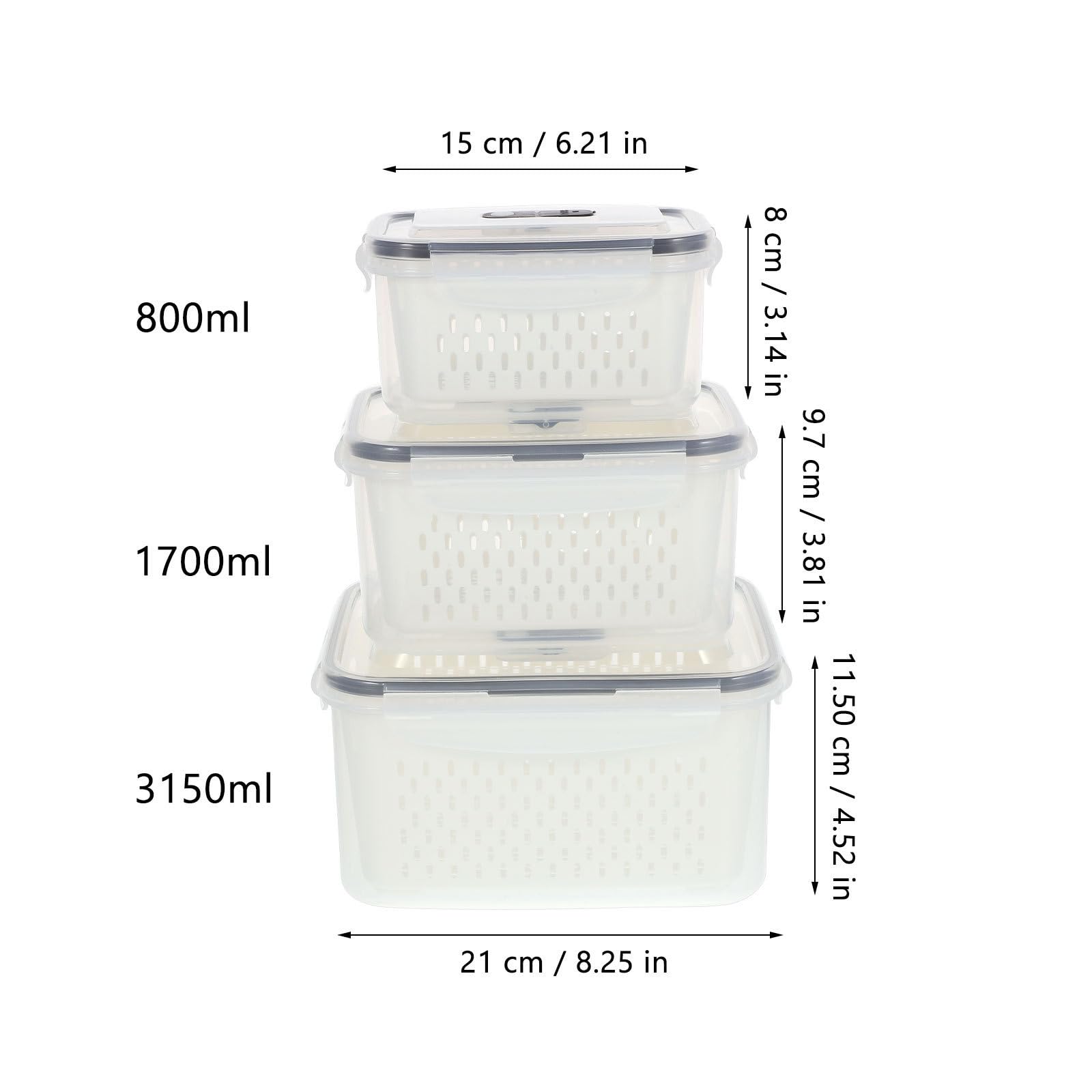 Contenedor Organizador para Refrigerador 3 Piezas 800ml 1700ml 3150ml
