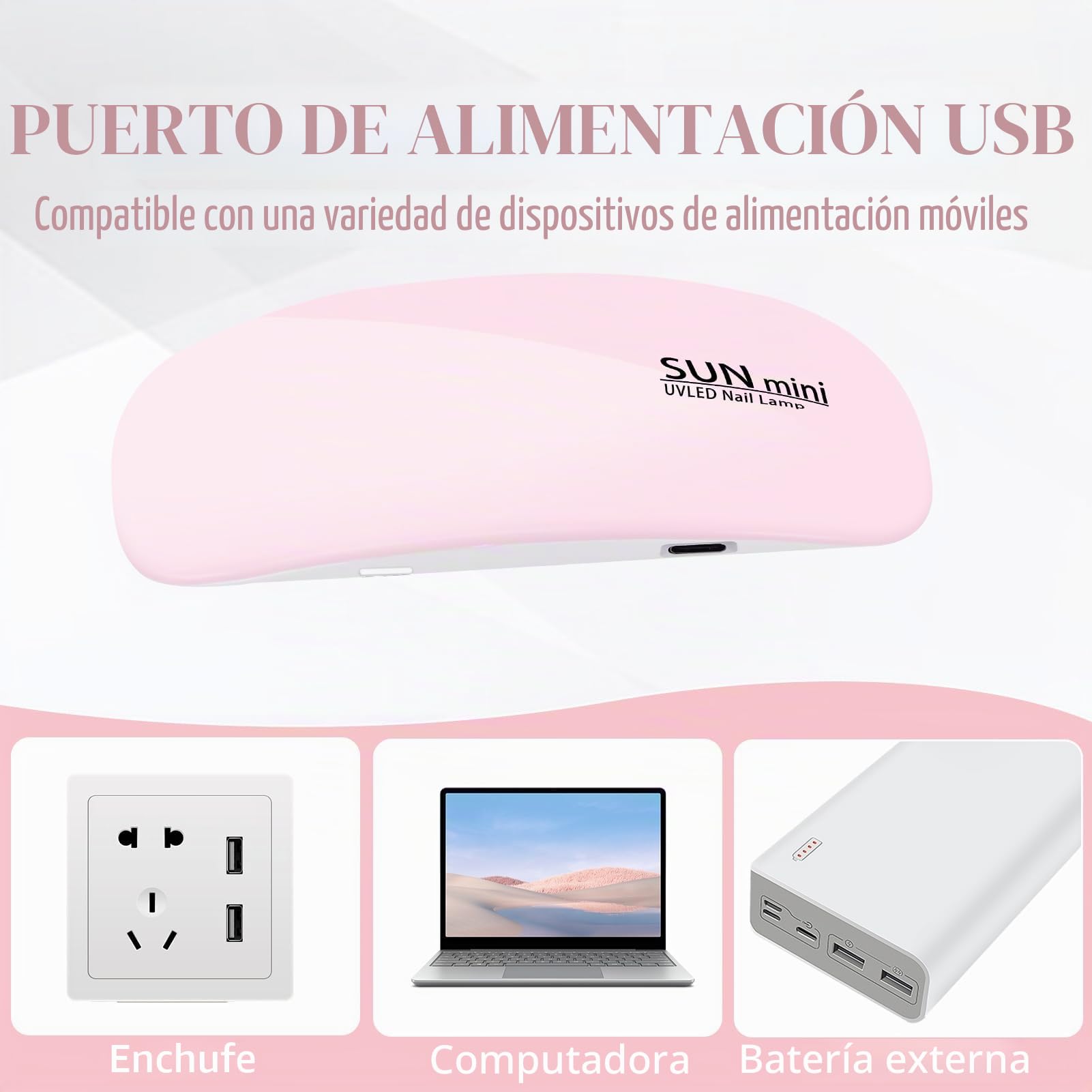 Pavlleen Mini Lampara UV Led Uñas, Secador de Uñas con Cable USB, Portable Plegable Lámpara Led Uñas de Gel con Temporizador 60s y 120s, para Salón de Uñas, Hogar, Viajar (Rosa)