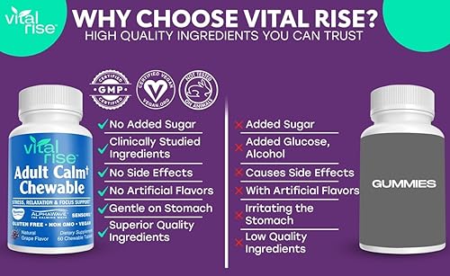 Miniatura 6 de Vital Rise Masticables de magnesio calmante para adultos, suplemento de magnesio, ashwagandha y L-teanina para el estrés, el estado de ánimo y la