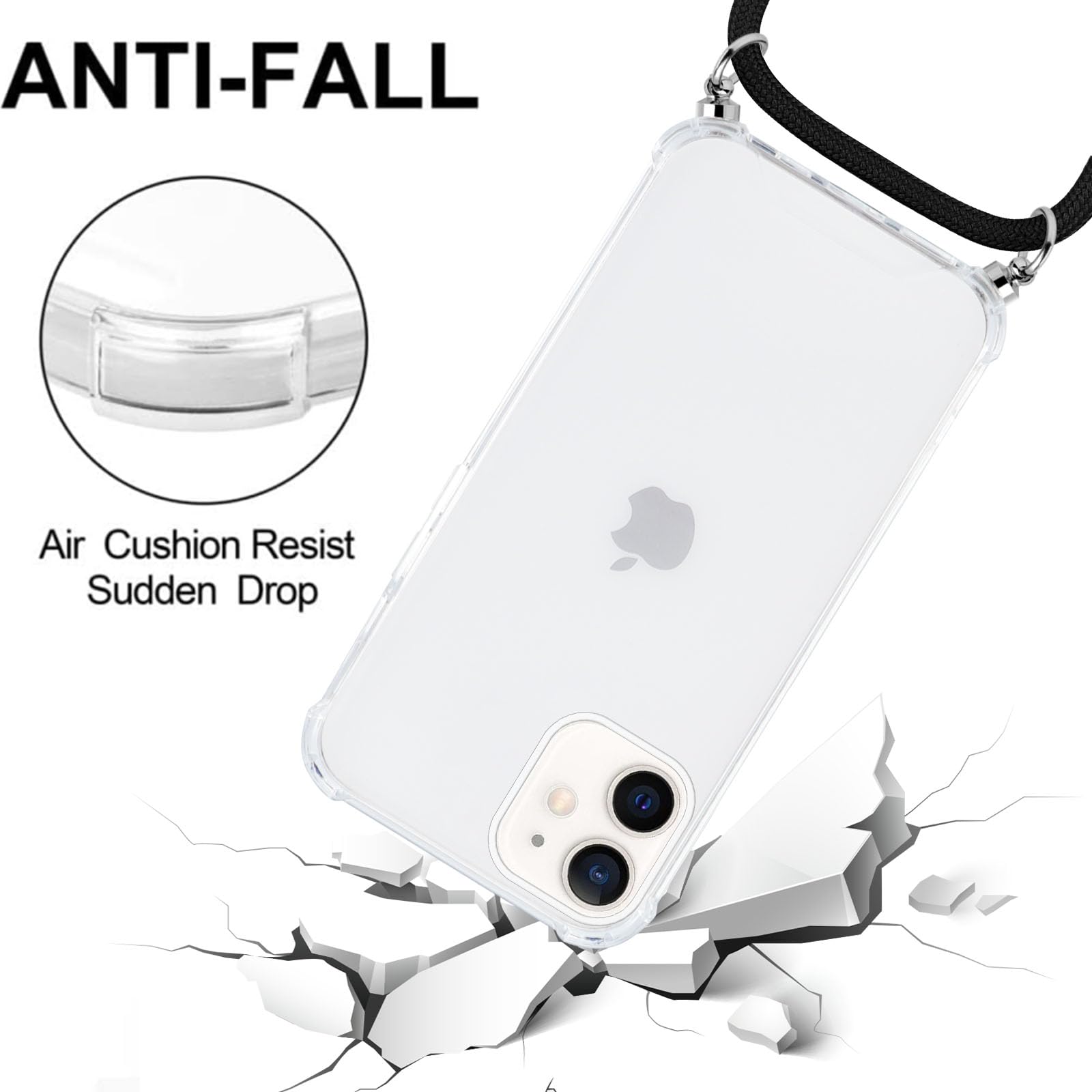 étui Lanière Réglable Pnakqil De Cou - Housse Silicone Transparente + 2 Verres Trempés - Protection Antichoc Portable Coque IPhone 15 Avec Cordon