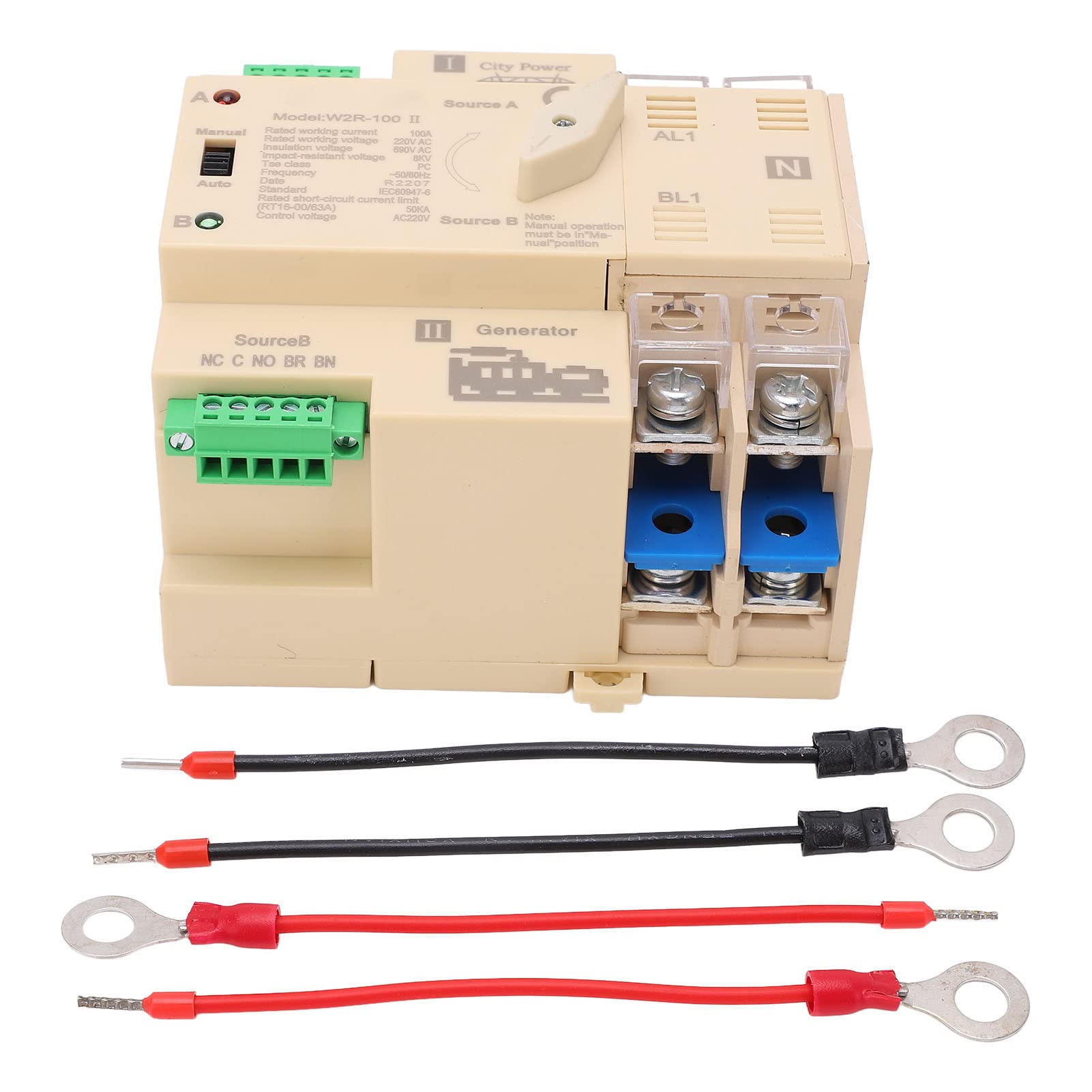 Przełącznik Automatyczny 2P Srebrny Ręczny Biały 100A 220V do Domowych Szaf Rozdzielczych