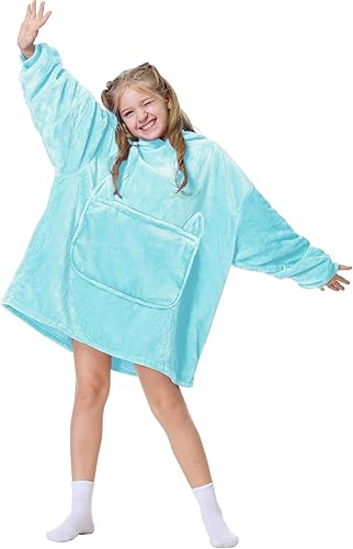 Aemilas Manta con capucha para niños, manta de microfibra ligera con capucha como regalo de cumpleaños para adolescentes, acogedora sudadera de