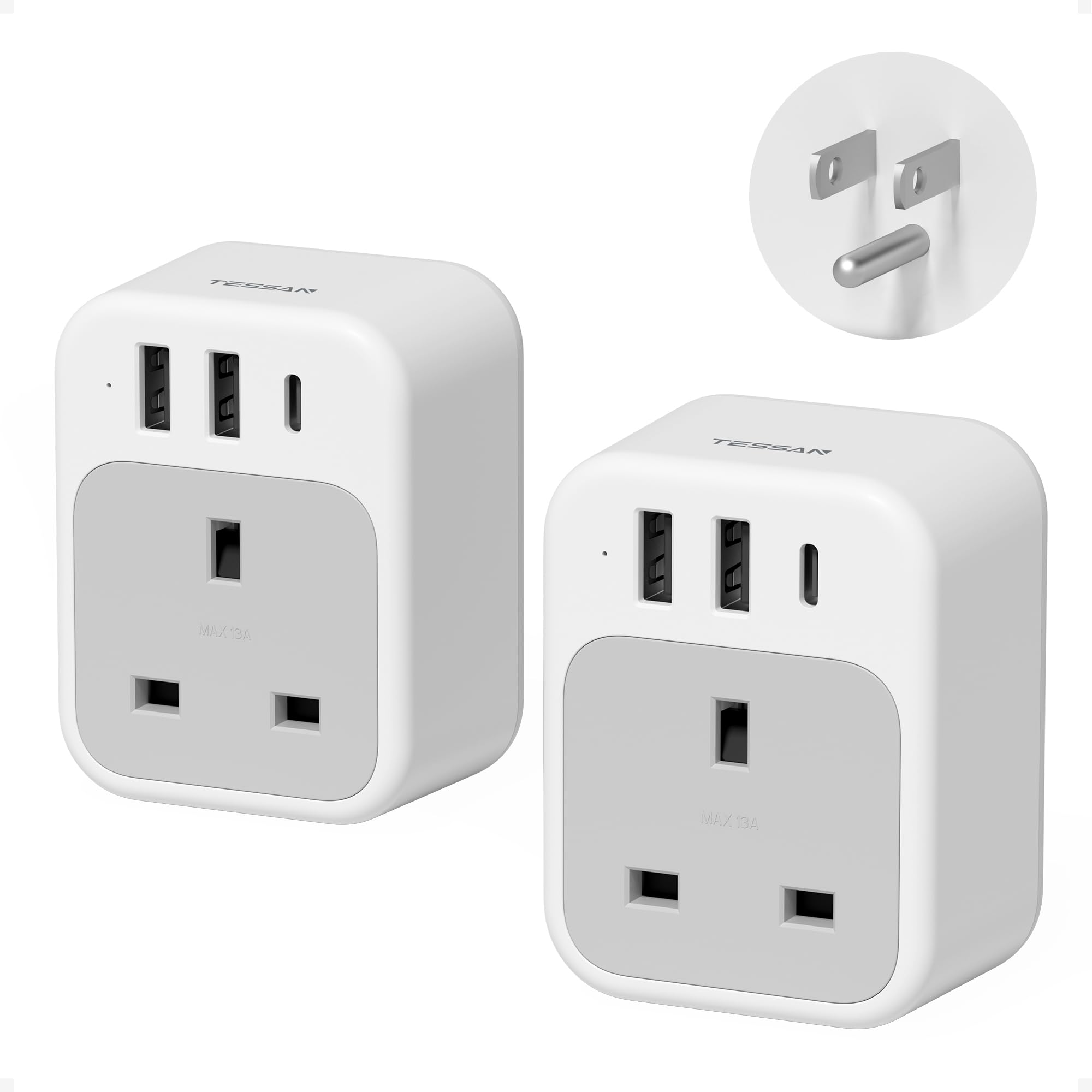 South Africa Plug Adapter 2 Pack, TESSAN UK to South Africa Plug Adapter with USB C and 2 USB A, 4 in 1 Type M Travel Adaptor — view 12
