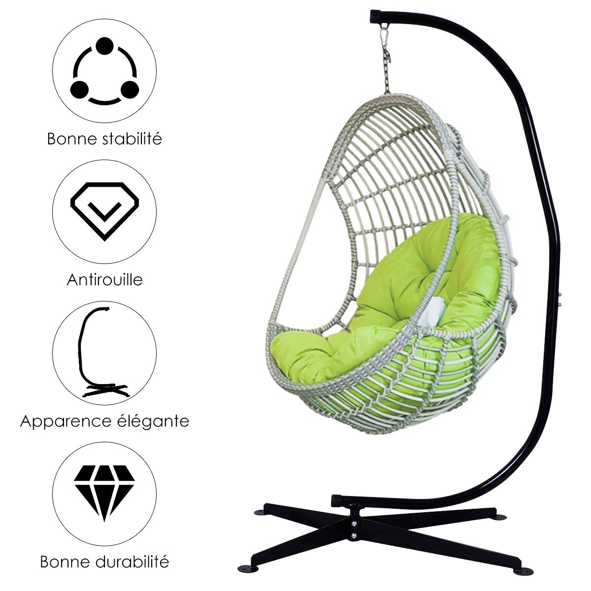 GOPLUS - Soporte de hamaca de carga máxima de 150 kg de acero resistente con gancho con función versátil, 111 x 84 x 207 cm, en forma C, color negro