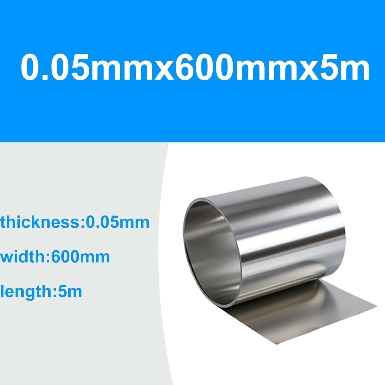 Rollo de lámina de acero inoxidable, tira metálica, ancho 600 mm, largo 5 m, for maquinaria industrial, equipos electrónicos y hardware.