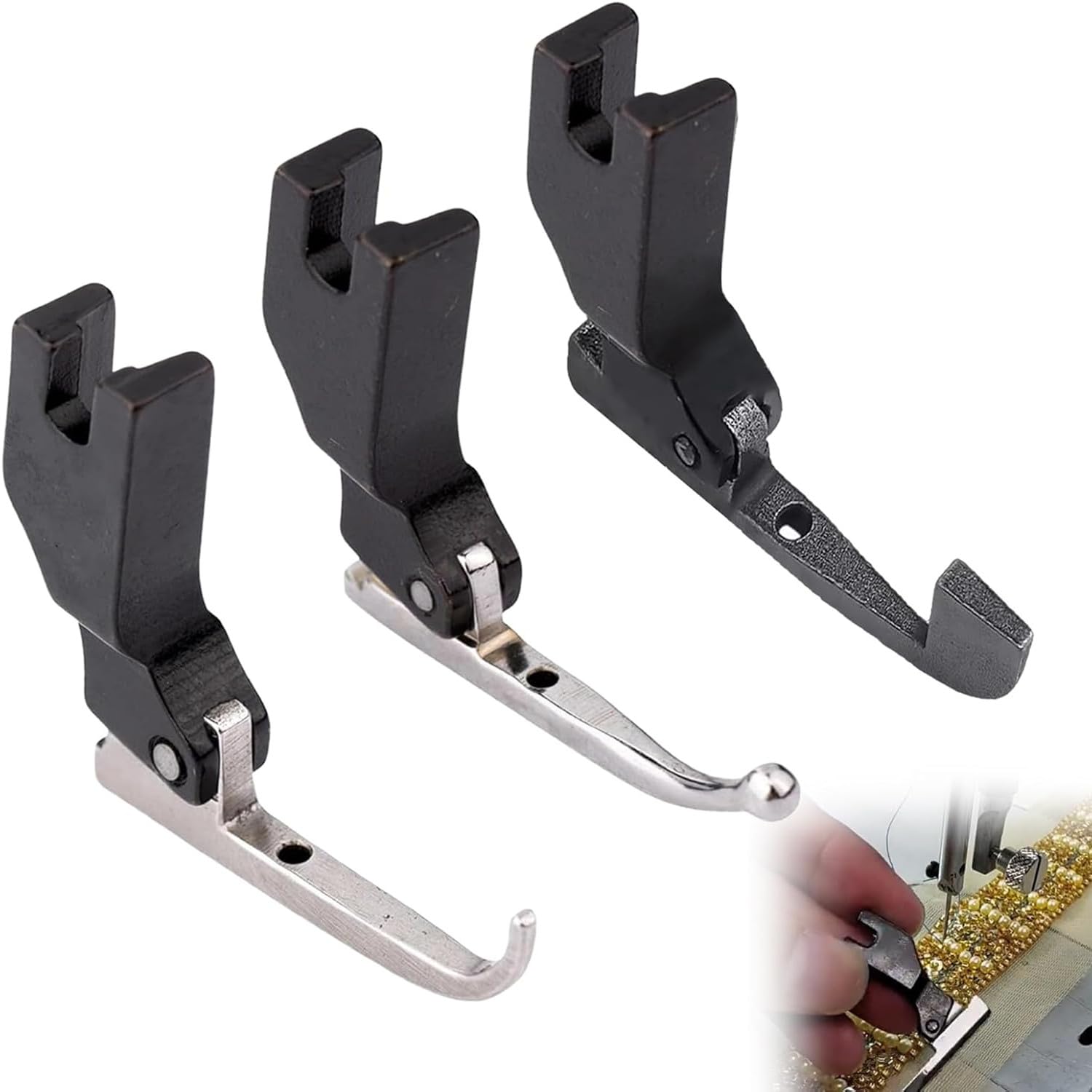Zheigaoxea 3 Pack P369 New Bead Sequin Special Presser Foot, Bead Crusher Presser Foot for Sewing Machine, Wedding Dress Bead Fabric Sewing Machine Accessories for Wedding Dress Fabric（Black）