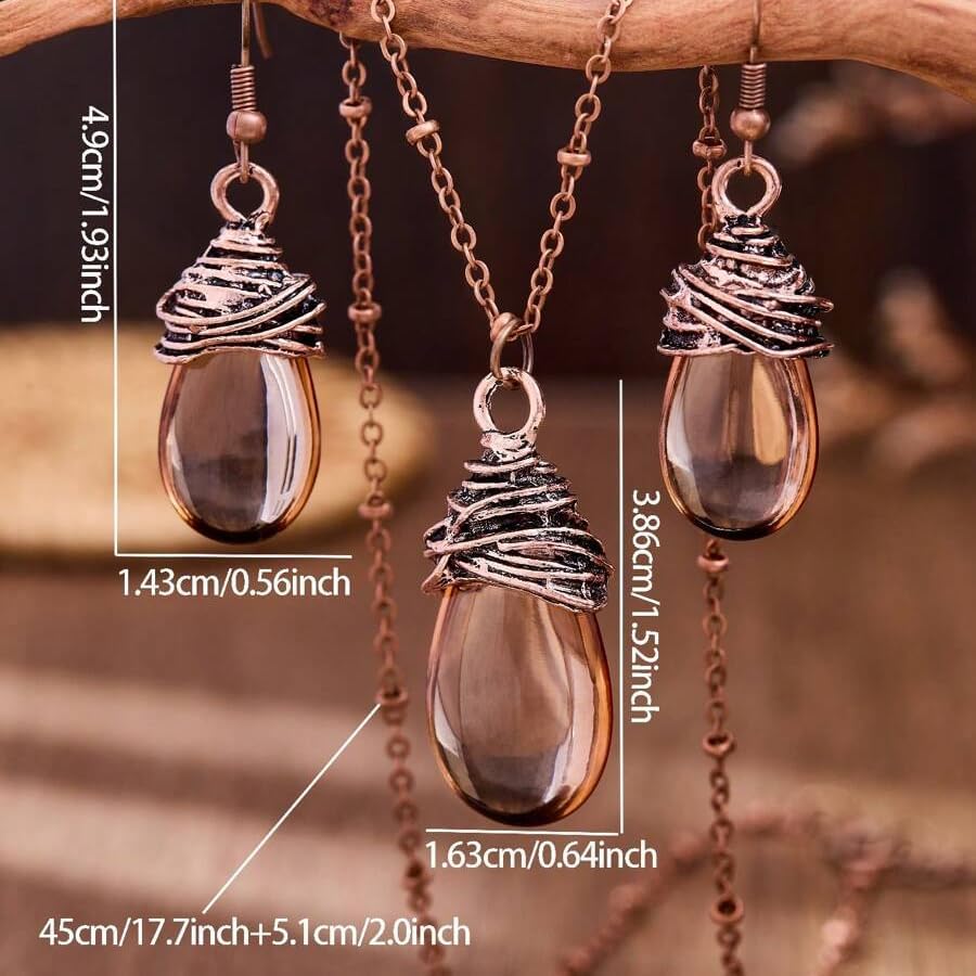 Miniatura 4 de Juego de joyas bohemias para mujer, collar y aretes de gota de agua con estilo bohemio occidental que no se deslustra, regalo de joyería