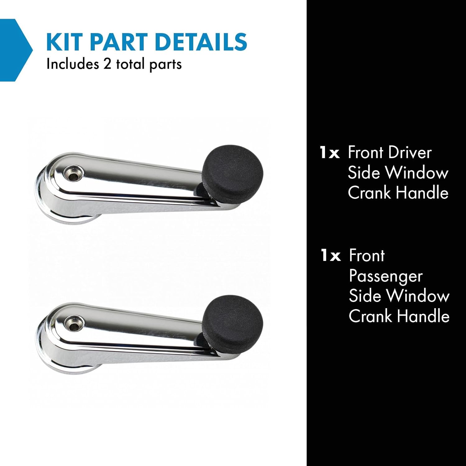 TRQ Window Crank Handle Set Chrome & Black Compatible with 1995-2003 Mack CH 2008-2009 CHU 2001-2007 CV 2006-2007 CXP CXU GU7 GU8