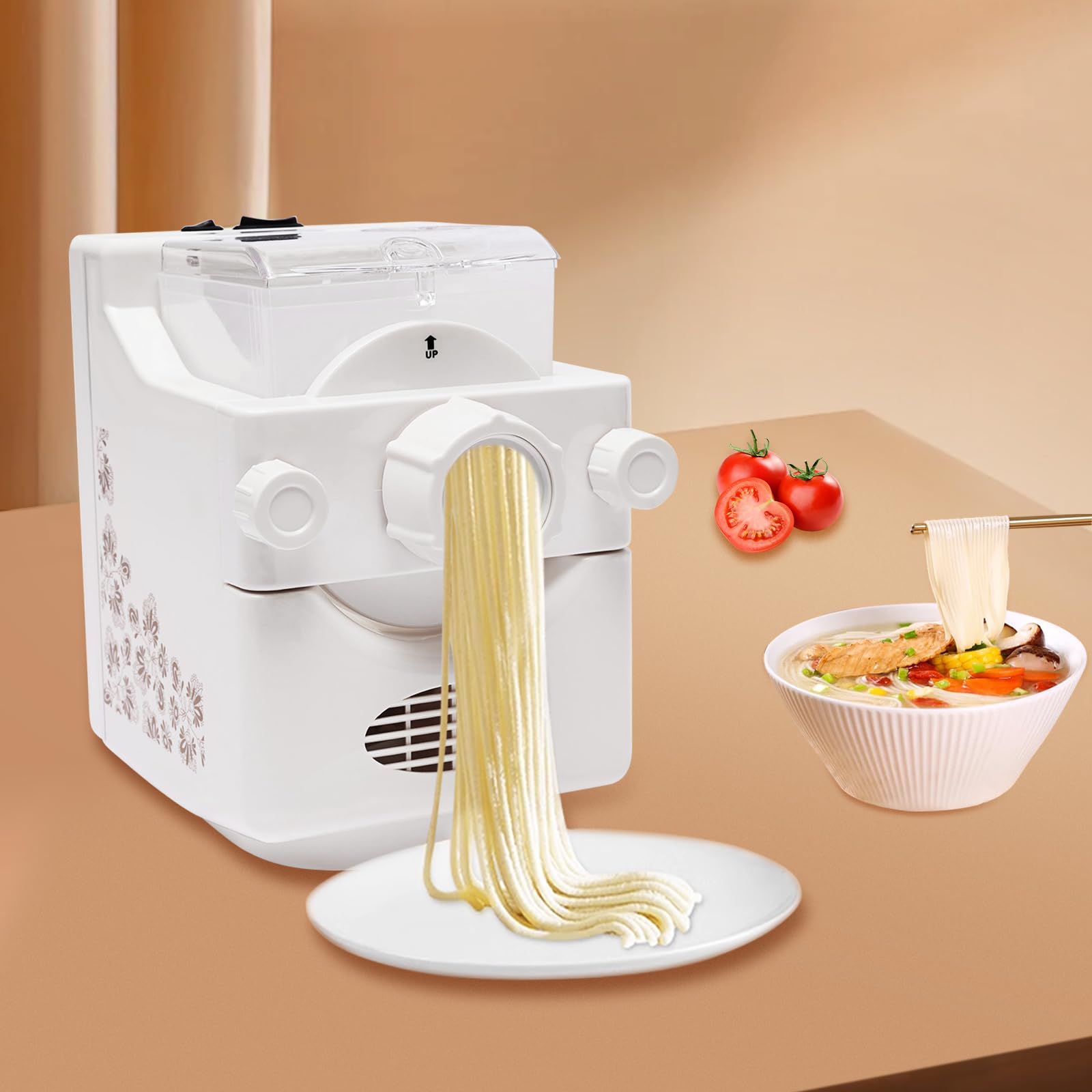 Machine à pâtes électrique Pasta Maker multifonction domestique machine à pâtes avec 9 disques de forme pour poches de pâte préparées, spaghetti, fettuccine et penne