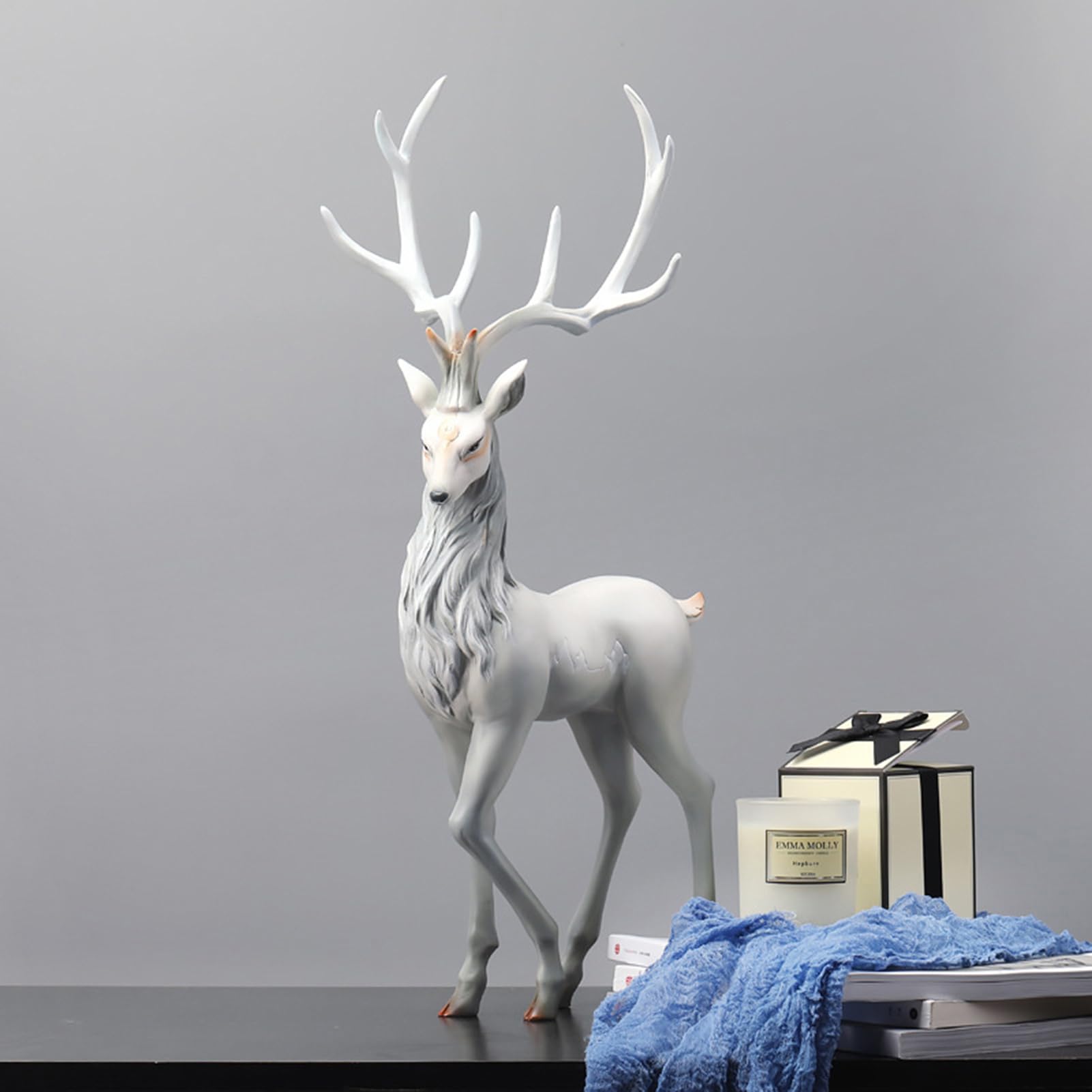 Figurka Renifera, Dekoracja Renifera - żywiczna figurka jelenia | Elegancka statua jelenia na ozdoby świąteczne, żywiczne figurki zwierząt łosi do wystroju domu