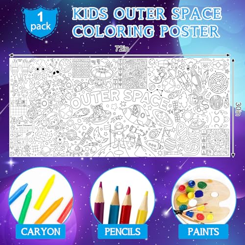 Image of Outer Space Giant Coloring Poster for Kids 30 x 72 Inch, Space Large Coloring Poster Tablecloth, Outer Space Themed Color-in Activities Games for Kids School Classroom Home Party Supplies Decorations