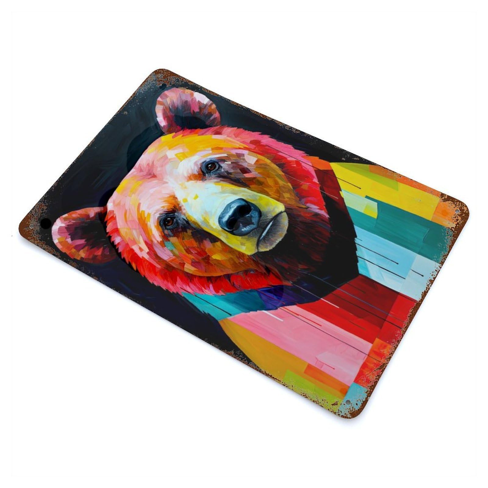Bear Illustration Rustic Tin Plaque 11.8"x7.9", Ideal for Cafe, Home Bar And Lounge Decor