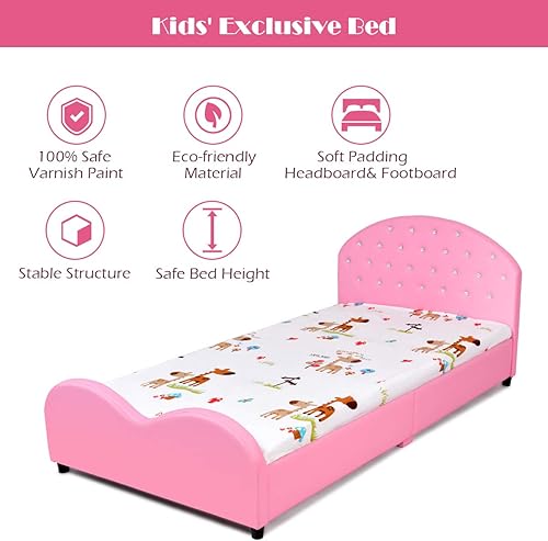 Miniatura 6 de Costzon Armazones de Cama Individual para Niños, Plataforma de Cama Individual Tapizada de Madera con Soporte de Listones, Cabecera y Pie de Cama